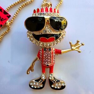 Betsey Johnson King Frog‎ Prince Pendant Gold Tone Necklace Rhinestone